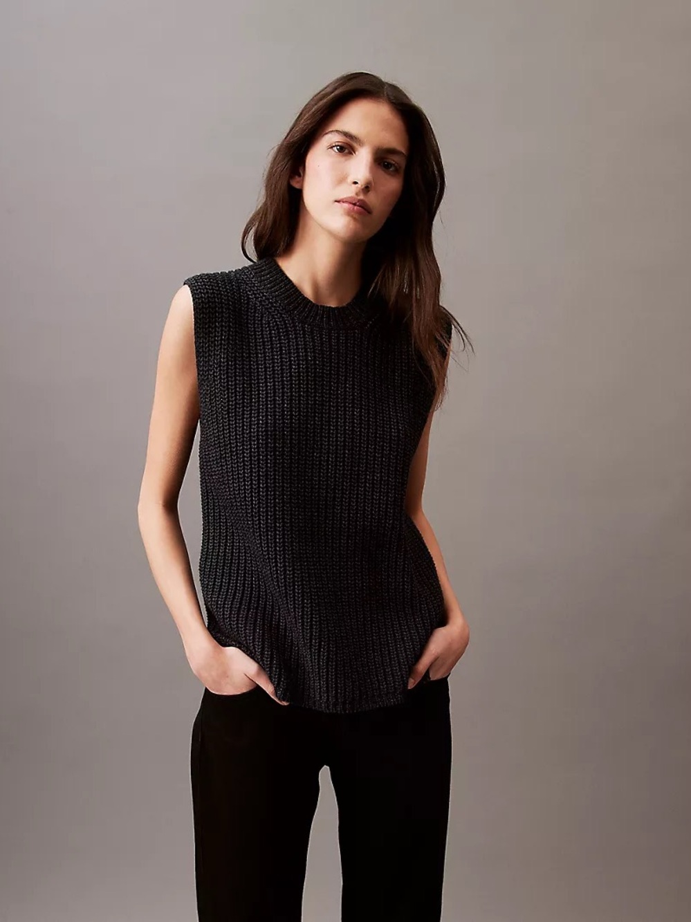Calvin Klein Blue Knit Cage Yarn Chunky Sleeveless
Sweater Vest Navy Small